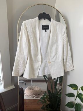 Banana Republic White Linen-Blend Single-Button Blazer
